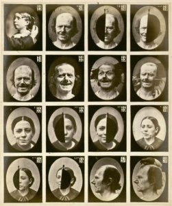 Facial expressions triggered by electric stimulation, from Mécanisme de la Physionomie Humaine by Guillaume Duchenne, 1862 Public domain image via Wikimedia Commons