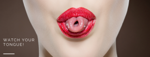 Bright red luscious lips model curling her tongue Rolling Hills Dental Tongue Health Tips